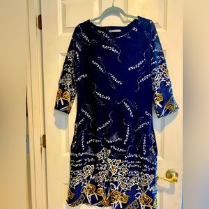 Arianna by Howard's Jersey Shift Sz L/XL - Blue, White, Yellow Floral Abstract